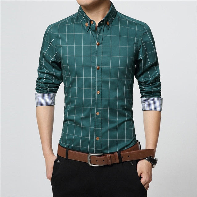 Plaid Cotton Dress Shirts Male High ...